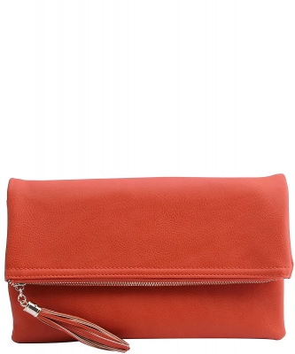 Envelope Foldover Wristlet Clutch Crossbody Bag with Chain Strap LP048 CARROT